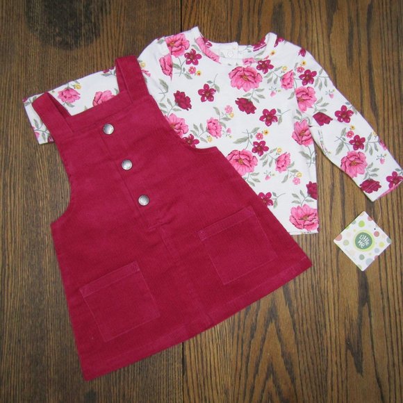 Little Me baby girls 2 piece pink jumper dress & floral knit top set 12 months - Picture 1 of 3